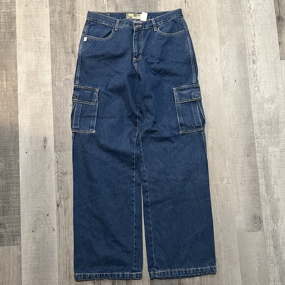 VTG Interstate Denim IS GIRL Baggy Cargo Jeans Wide Leg 90s USA Skater Size 13